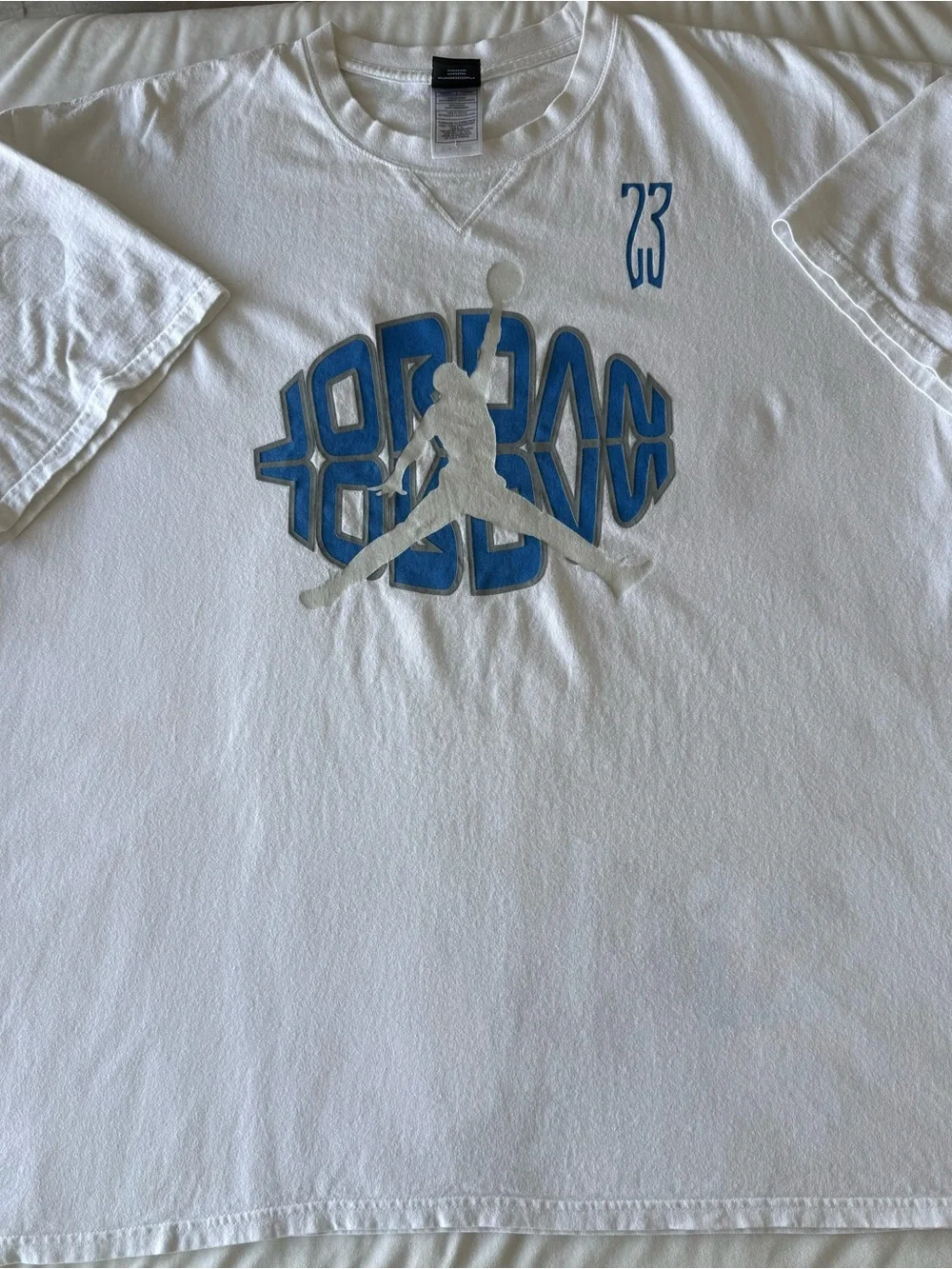 Vintage Nike Jordan White Short-Sleeve Graphic T-Shirt - Blue Accent